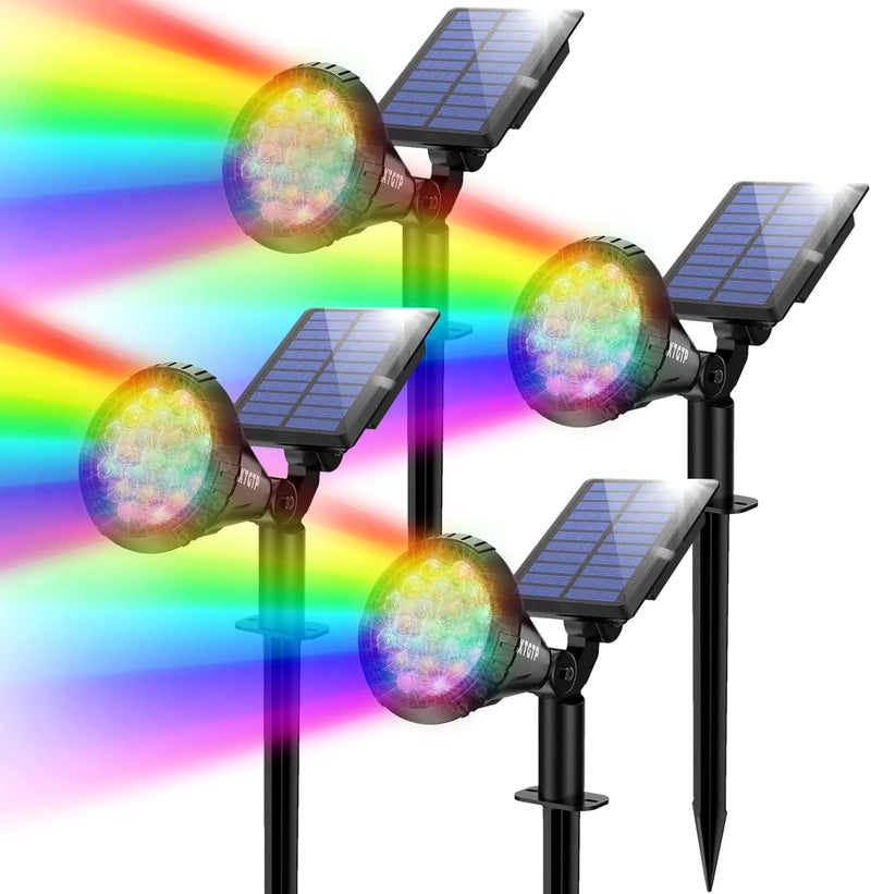 XTGTP Solar Spotlights Outdoor Color Changing, 180°Adjustable Flag Pole Lights, IP67 Garden Lights Solar Powered Waterproof, Wall Lights for Garden Pool Area Pond, Landscape Solar Light for Yard - Image 1
